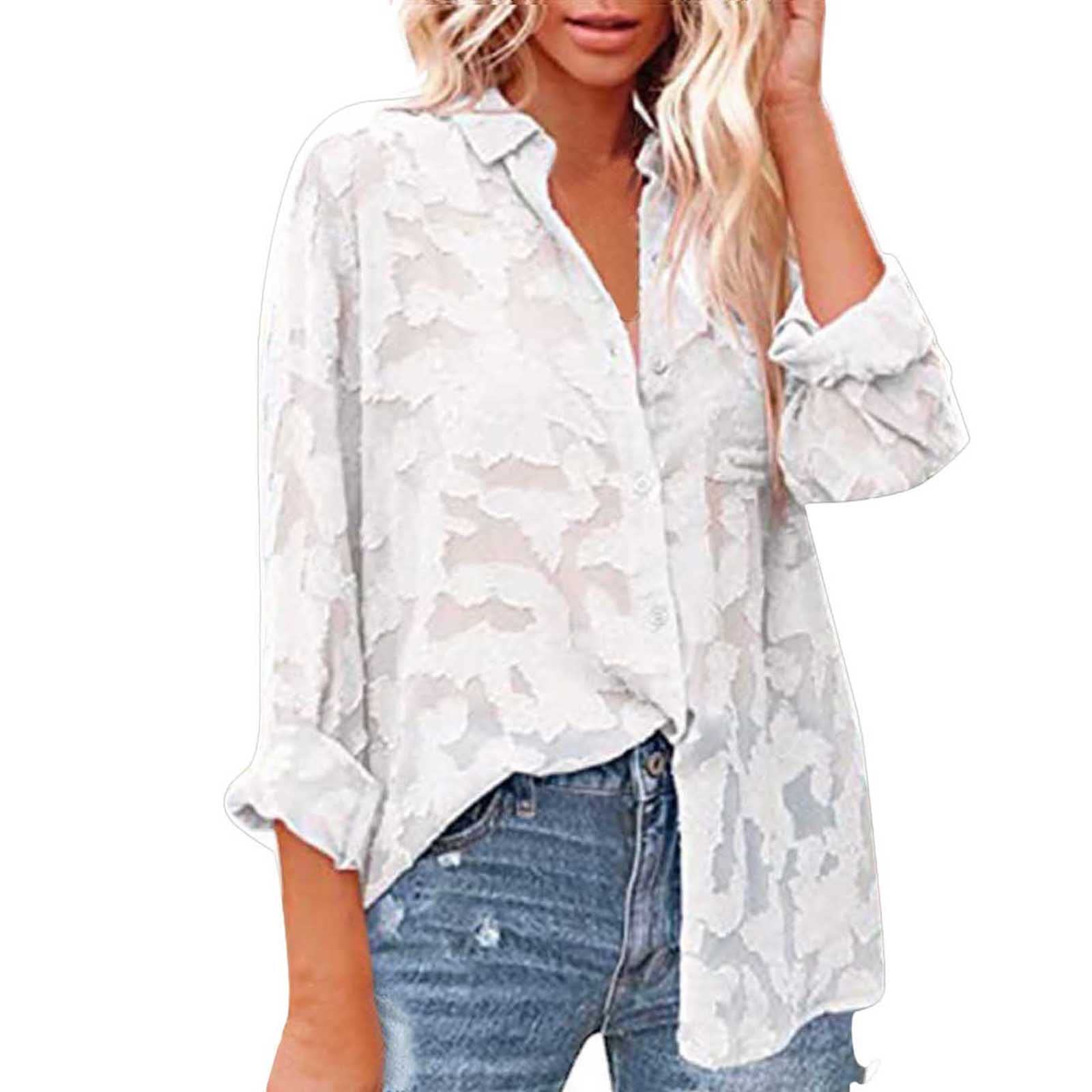 Women's Summer Casual Long Sleeve Chiffon Blouse - Button Down Lapel Shirt for Work & Office Wear | Lightweight Breathable Tops for Women | Perfect for Business Casual, Office Outfits & Summer Dressing