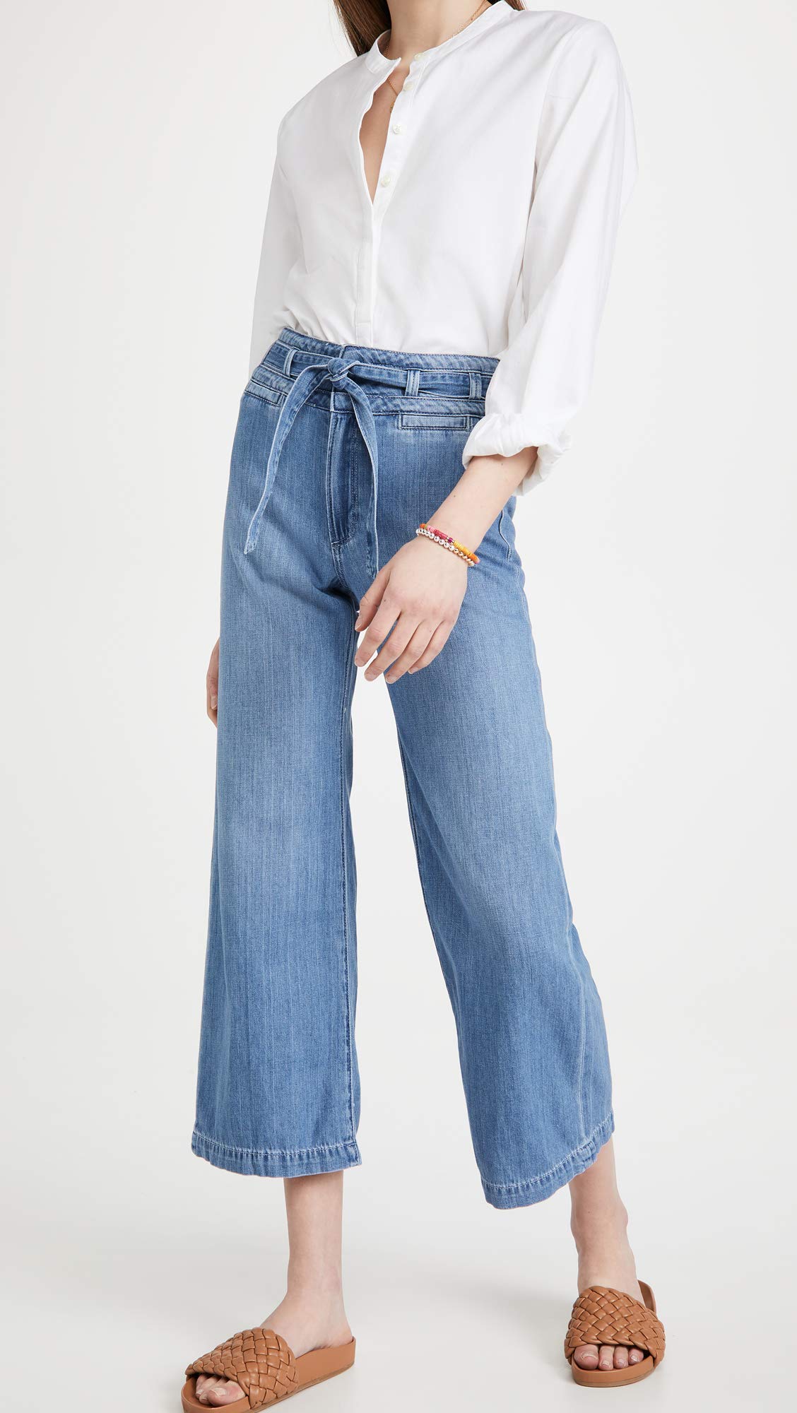PAIGE Women's Anessa Self Belt Relaxed Wide Leg Jean - High Waist Stretch Denim Pants for Casual & Office Wear | Comfortable & Stylish Everyday Outfit
