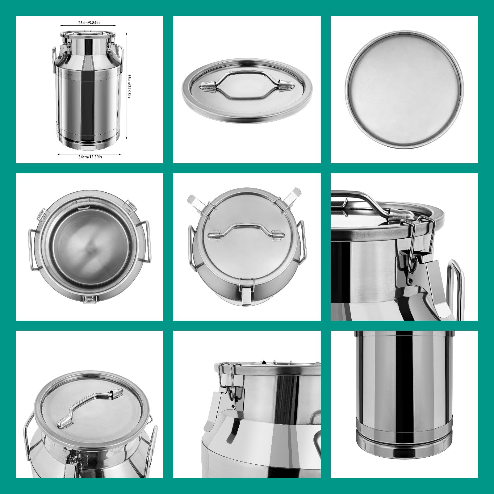 40L/10.5Gal Stainless Steel Milk Can - 201 Non-Magnetic Food Grade Container with Removable Lid - Portable Sealed Bucket for Milk, Oil, Wine, Tea, Rice & Grain Storage - Ideal for Farm, Kitchen, Brewing & Food Preservation