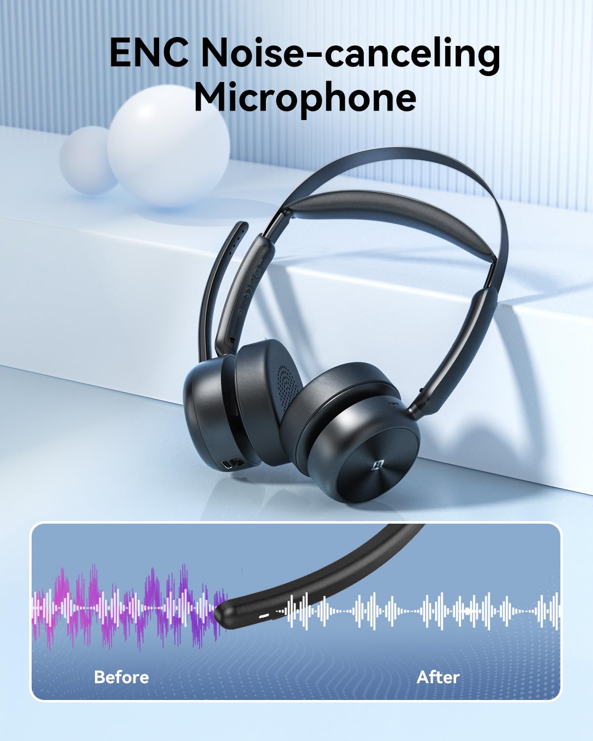 EMEET HS80 (Gen2) Wireless Bluetooth Headset with Noise Canceling Mic, Charging Base & USB Dongle - 46H Battery for PC, Call Center, Zoom, Skype - Perfect for Remote Work, Online Meetings & Customer Service