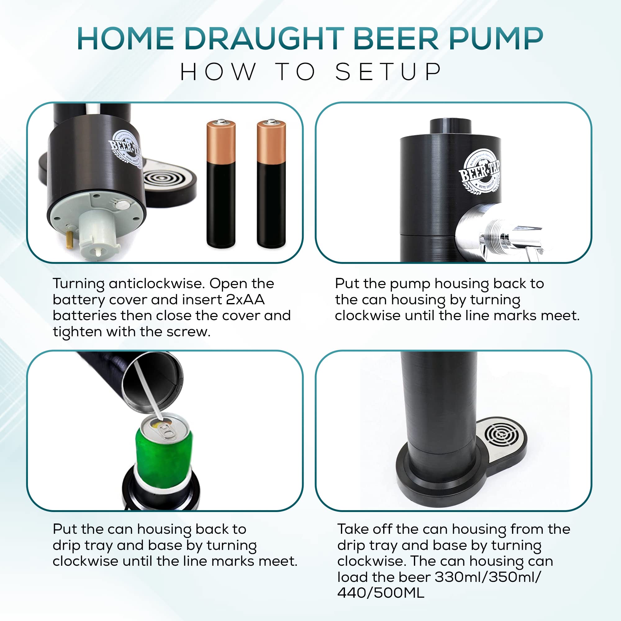 Richard Bergendi Portable Mini Keg Draft Beer Dispenser - Home Draught Beer Pump & Tap for All Canned Beers, Ale, Lager | Perfect for Parties, BBQs, Man Cave & Gifts for Men, Husband, Dad, Beer Lovers (Black)
