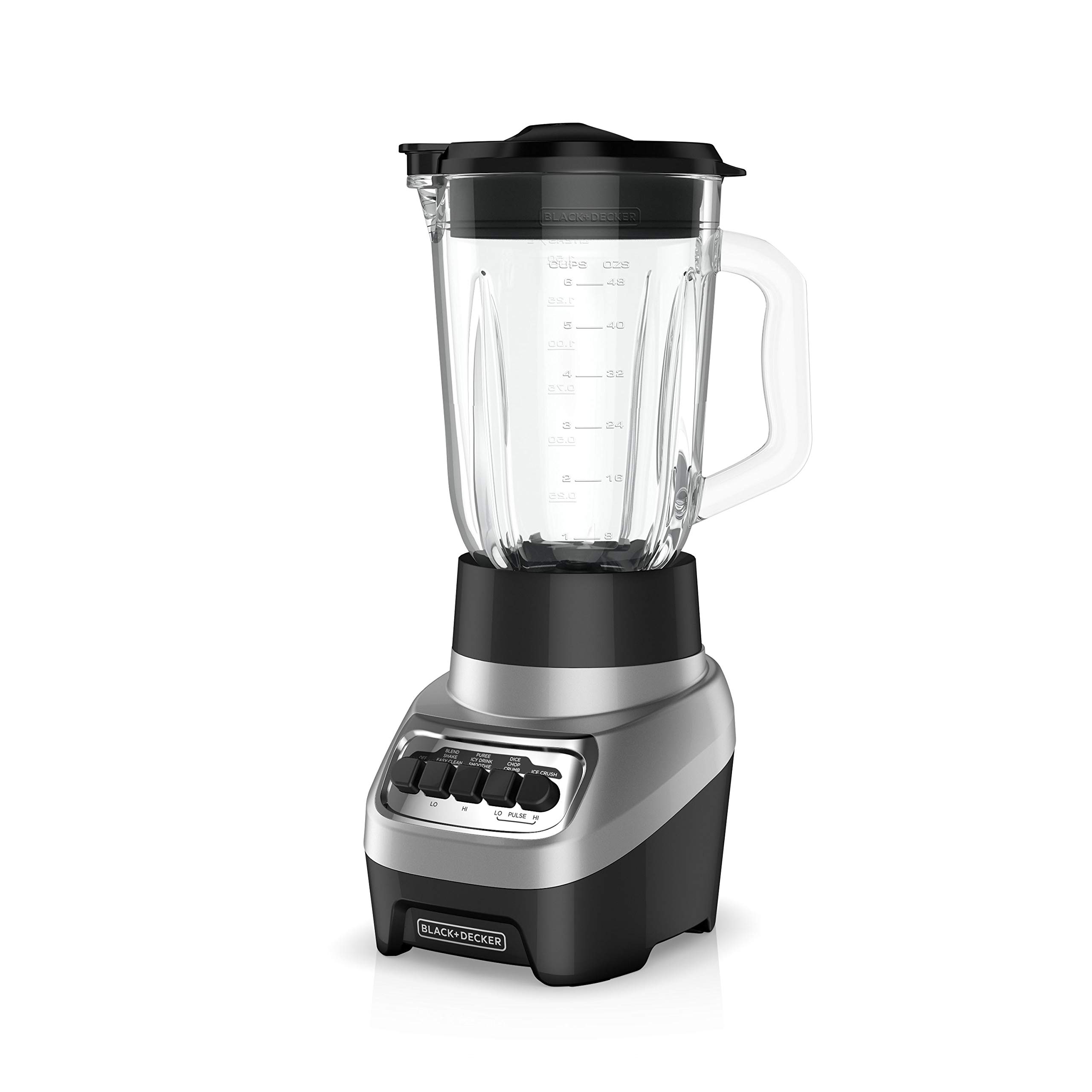 BLACK+DECKER PowerCrush 700W Countertop Blender with 6-Cup Glass Jar - Stainless Steel Blade for Smoothies, Ice Crushing, Pureeing, Chopping & Dicing - 4 Speed Settings & Dishwasher Safe - Perfect for Kitchen, Breakfast Smoothies & Party Cocktails
