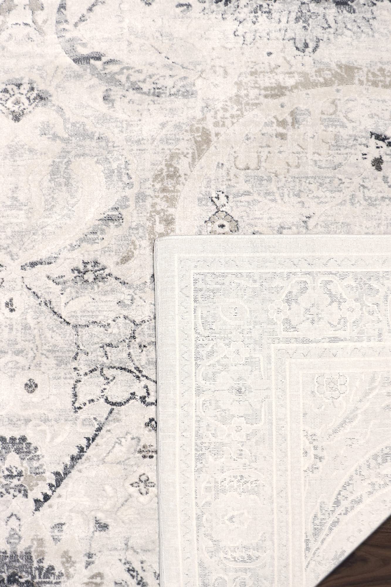 Pasargad Home Fantasia Collection Power Loom Ivory & Silver Area Rug - 8'x8' Polypropylene & Polyester Rug for Living Room, Bedroom, or Office Decor