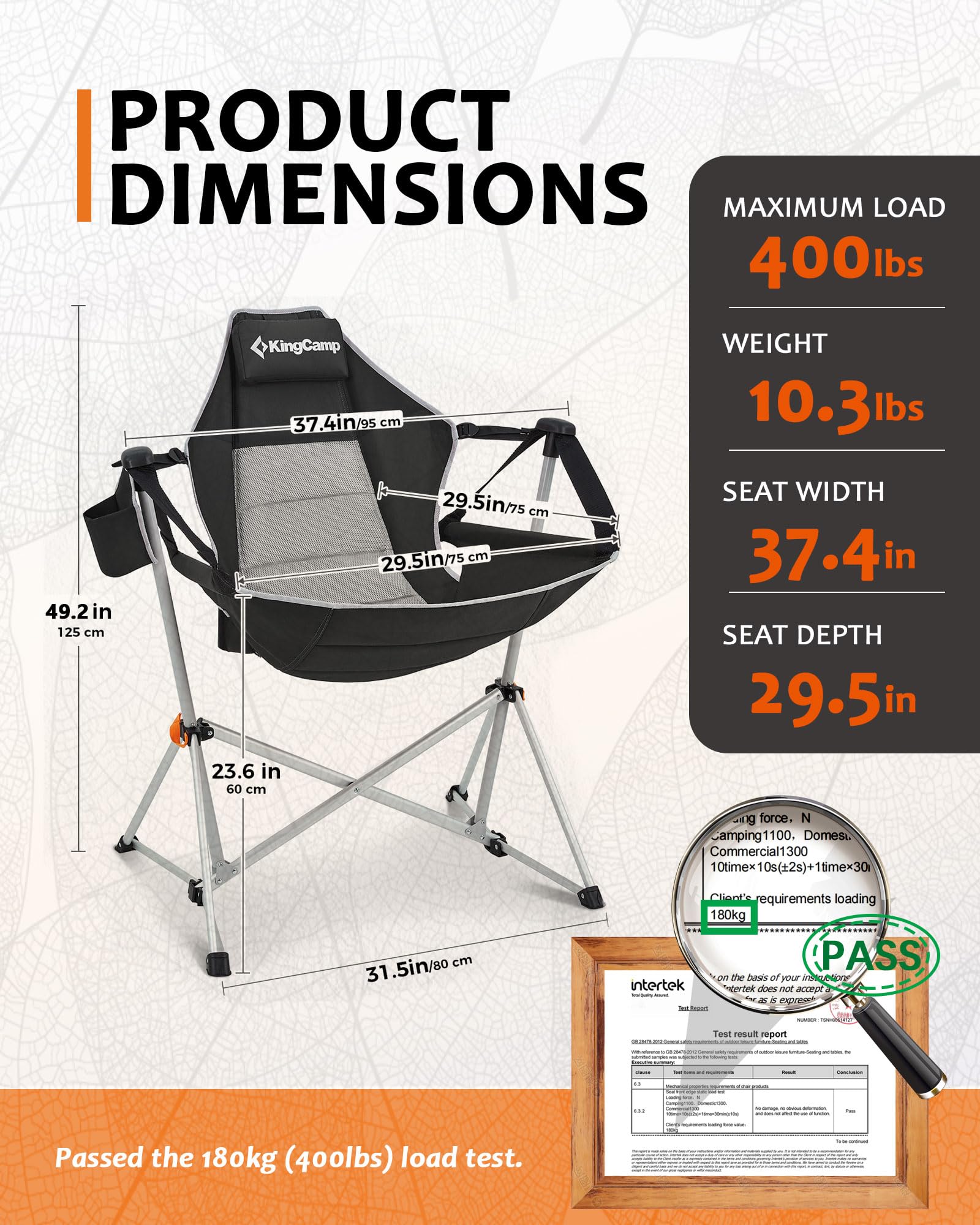 KingCamp Portable Hammock Camping Chair - Lightweight Aluminum Alloy Adjustable Reclining Rocking Chair with Pillow & Cup Holder - Perfect for Backyard, Beach, Camping, Hiking, Fishing, and Outdoor Relaxation