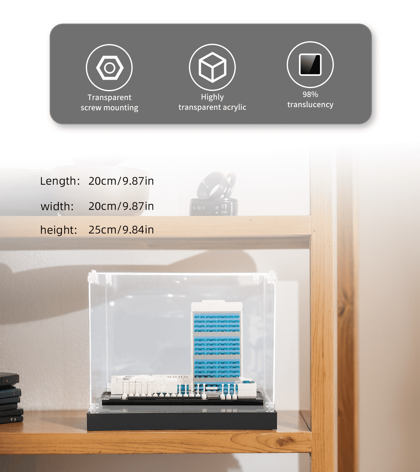 LEGO Architecture United Nations Headquarters 21018 Display Case - Clear Acrylic Showcase for LEGO Sets - Perfect for Home Decor, Office Display & Collector's Showcase