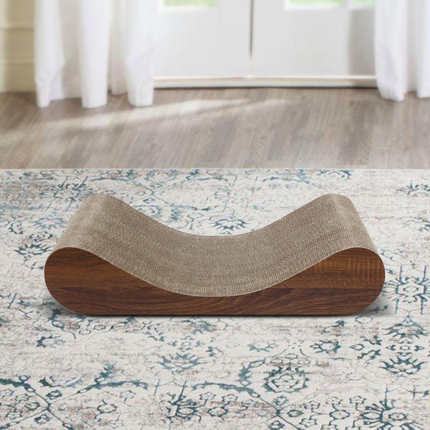 Premium Cat Scratcher & Lounge Bed - Durable Cardboard with Natural Wood Frame - Perfect for Scratching, Lounging & Playtime in Living Rooms & Cat-Friendly Spaces