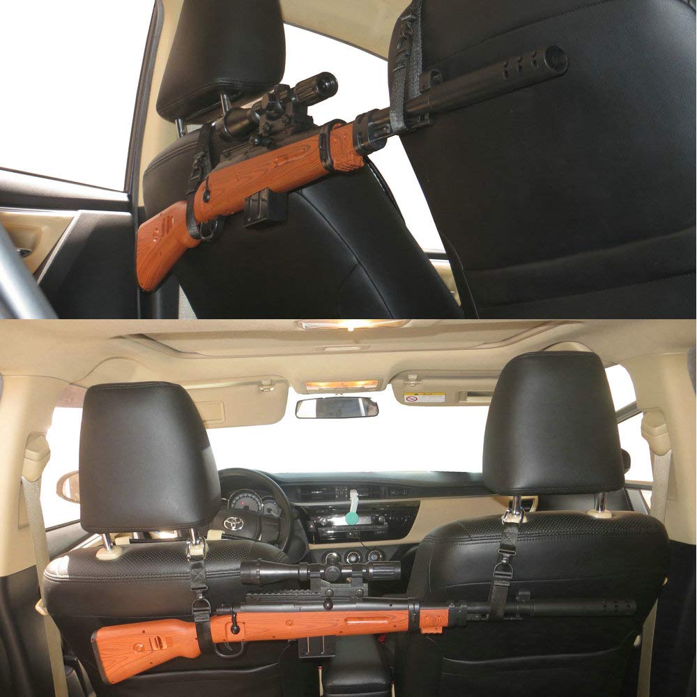 1 Pair Vehicle Headrest Gun Rack for Car Seat - Universal Holder for Shotguns, Rifles, Bows, Fishing Poles, Baseball Bats, Purses & Grocery Bags | Perfect for Hunting, Fishing, Sports & Road Trips