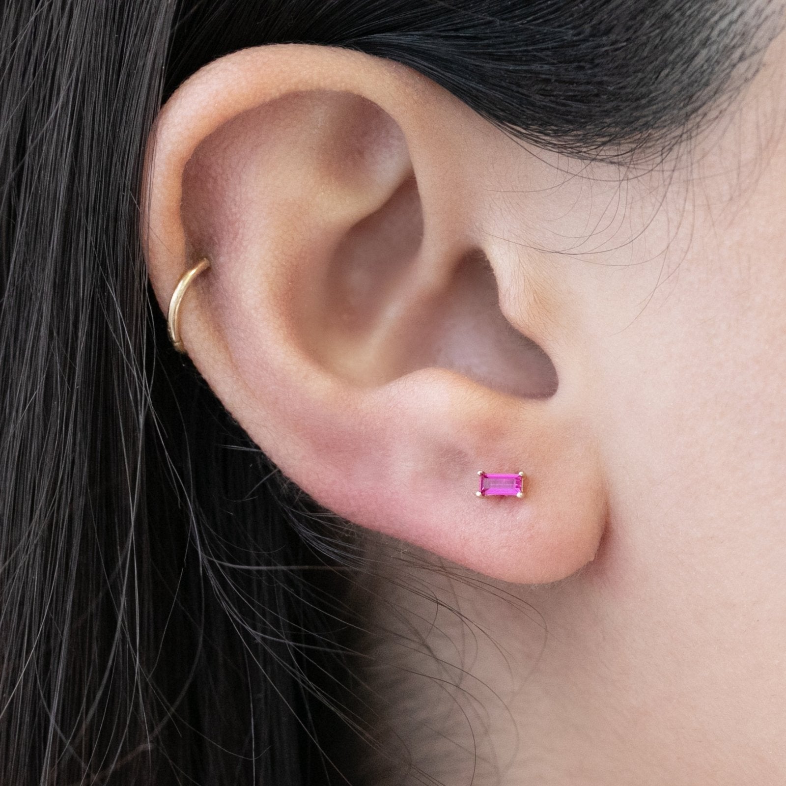 14k Solid Yellow Gold Ruby Baguette Flat Back Stud Earrings - Elegant & Timeless Jewelry for Women, Perfect for Parties, Weddings & Everyday Wear