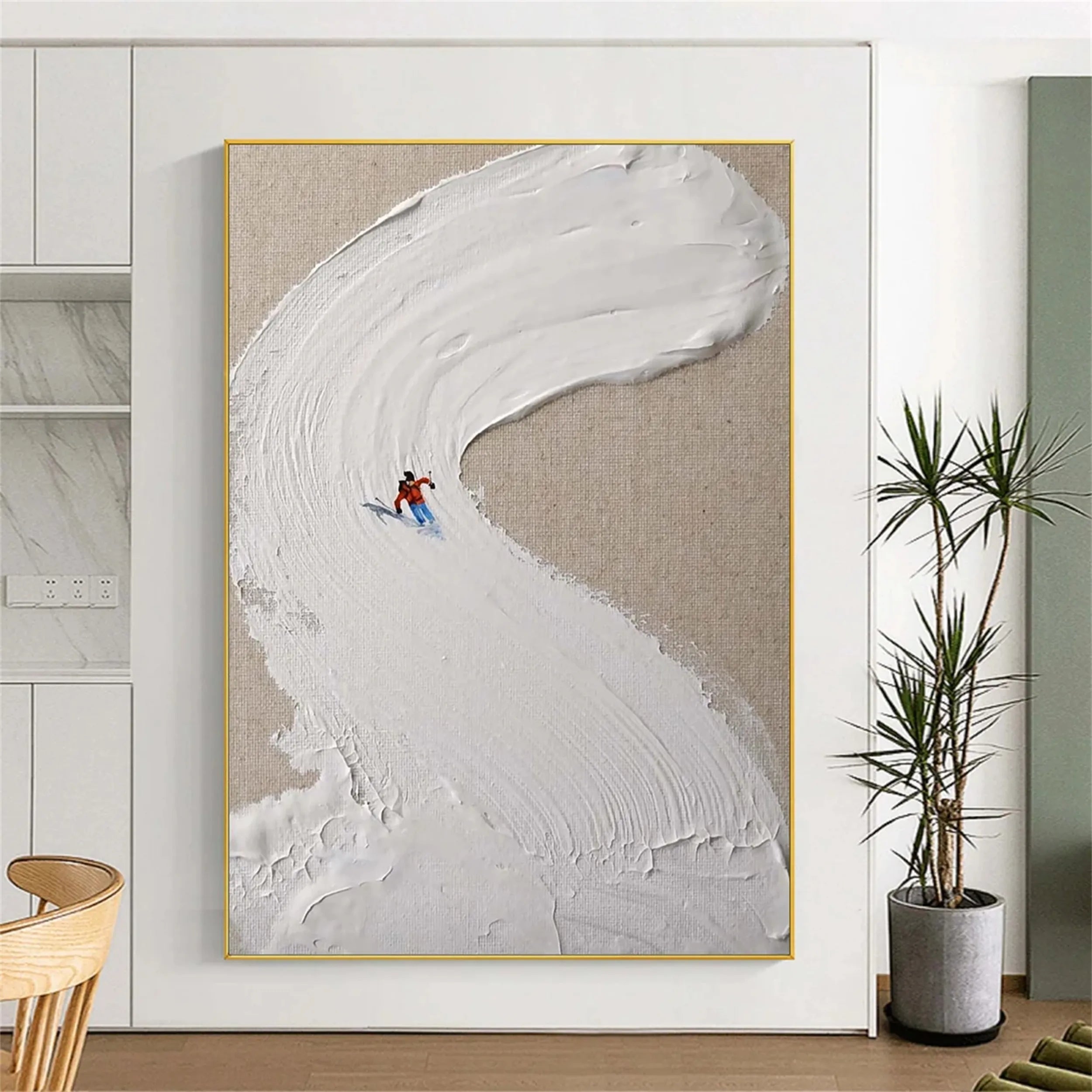 Premium Skiing Sport Art Textured Canvas Painting - Winter Sports Wall Decor for Home & Office - Perfect for Ski Lodge, Cabin, or Mountain-Themed Room Decor