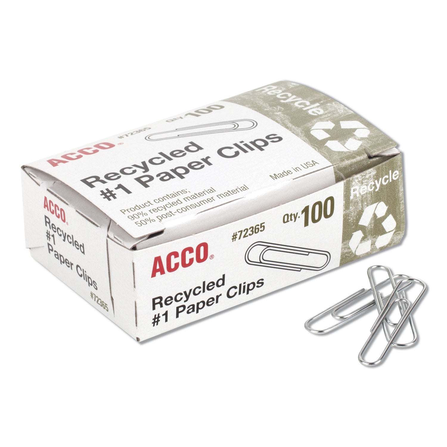 ACCO Recycled Paper Clips - Smooth Silver #1 Size - 100 Clips per Box, 10 Boxes per Pack - Perfect for Office, School & Home Organization