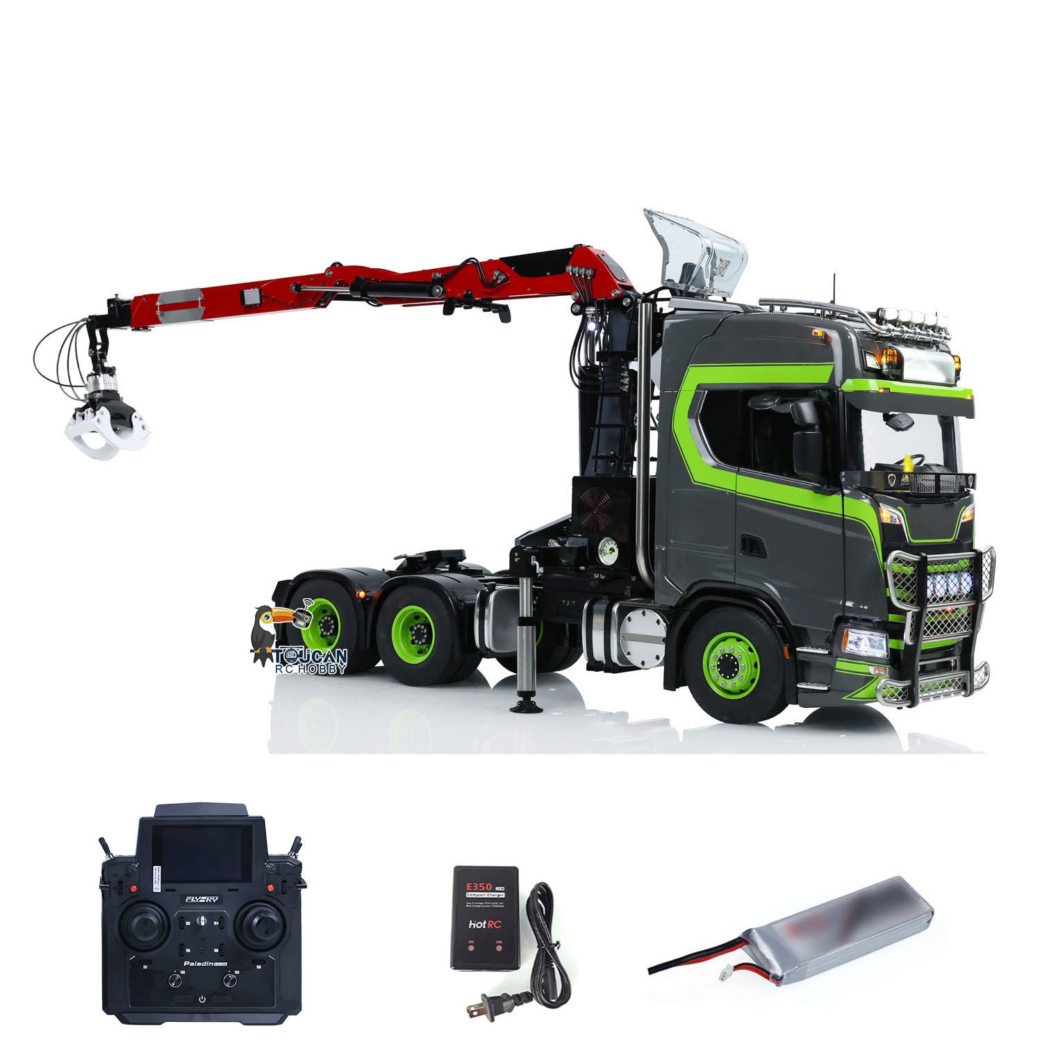 Toucan Metal 6X6 Chassis 1/14 Scale RC Tractor Truck with 770S Hydraulic Crane - DIY Remote Control Lorry for Construction Simulation & Off-Road Play