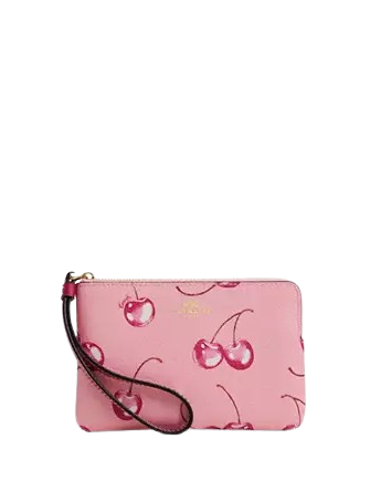 Coach Corner Zip Wristlet with Cherry Print - Stylish Crossbody Wallet for Women | Perfect for Everyday Use, Travel & Shopping