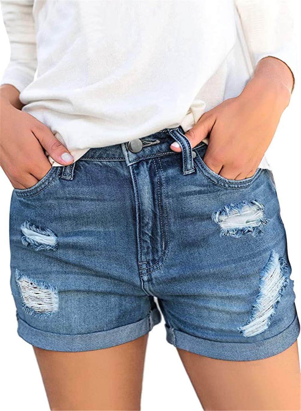 MODARANI Women's Ripped Distressed Denim Shorts - High Waisted Cut Off Jean Shorts for Summer | Perfect for Beach, Casual Outfits & Street Style Fashion