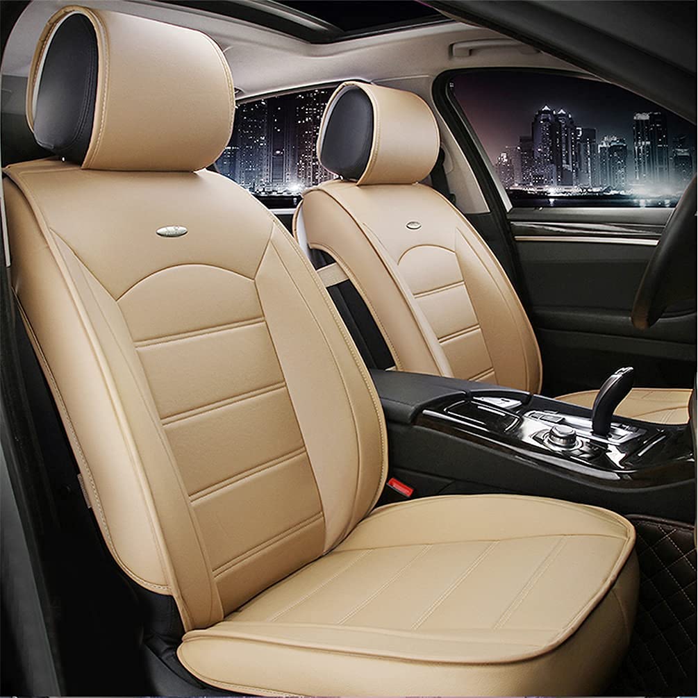 Premium Custom Leather Car Seat Covers for Jaguar XF 2007-2020 - Waterproof & Wear-Resistant Front Seat Protectors (Beige, 2-Piece Set) | All-Season Comfort for Luxury Cars, Road Trips & Daily Commute
