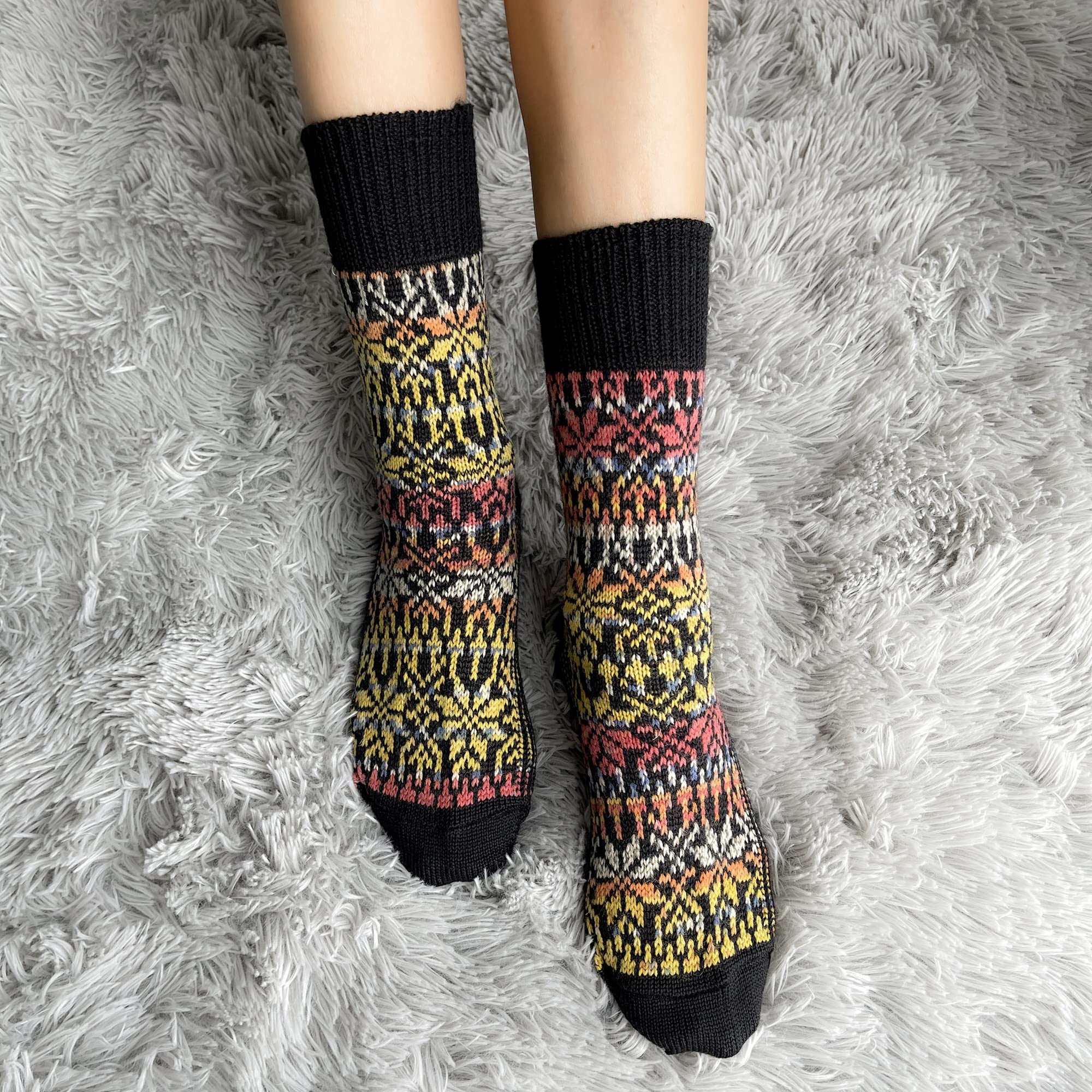 Organic Virgin Wool Boot Socks for Women & Men - Soft Patterned Hiking & Winter Socks (Sizes 6-13.5) - Perfect for Outdoor Adventures, Snow Boots & Cozy Home Wear