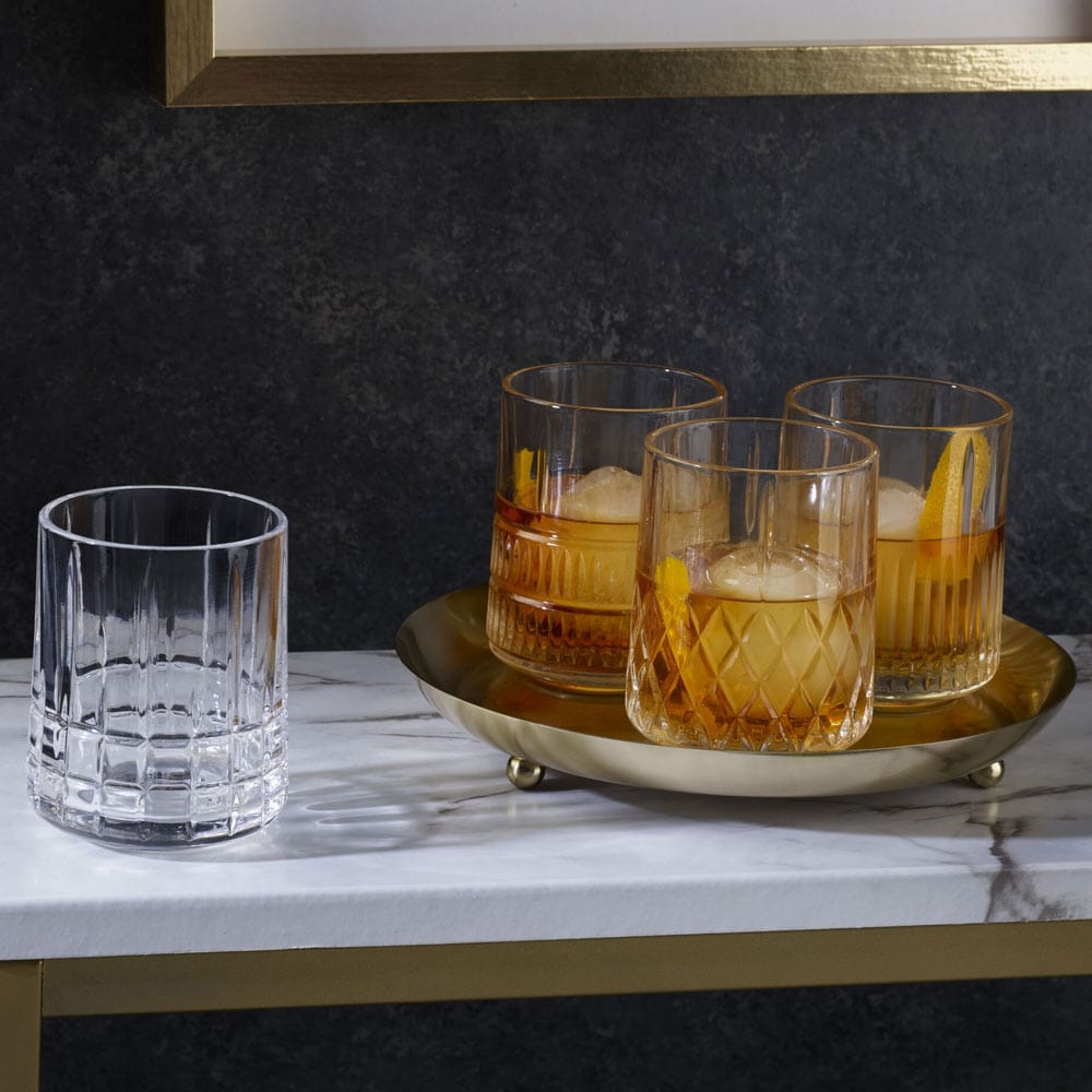 Premium Carrick Set of 4 Double Old Fashioned Whiskey Glasses - Heavy Base Crystal Clear Drinking Glasses for Bourbon, Scotch, Cocktails - Perfect for Home Bar, Gifts & Entertaining