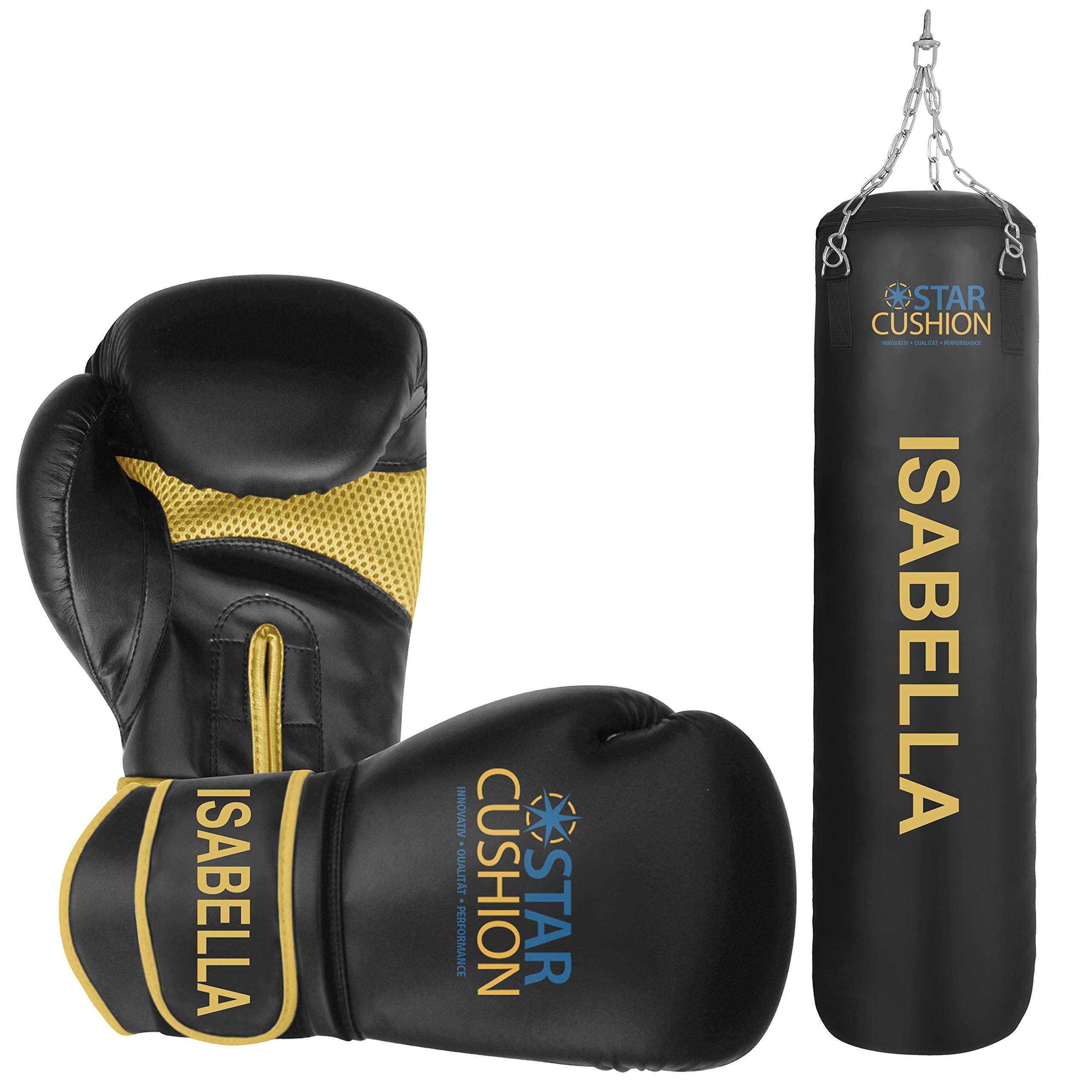 Professional Boxing Training Set - Heavy Punching Bag (Unfilled) & Boxing Gloves for Boxing, Kickboxing, MMA, Muay Thai | Heavy Bag Sparring & Fighting Equipment with Hanging Chain | Perfect for Home Gym, Boxing Training & Martial Arts Practice