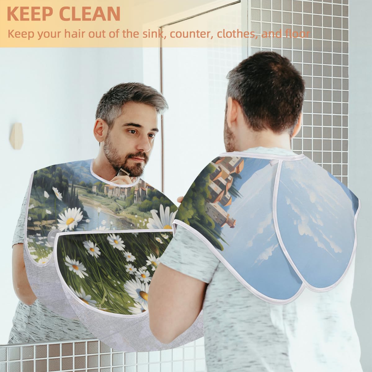 **Men's Beard Shaving Bib with Waterproof Apron - Hair Dye & Makeup Cape for Barbers & Stylists - Sink Hair Catcher for Easy Cleanup - Perfect Gift for Grooming & Salon Use**    *(Ideal for home barbering, salon styling, beard trimming, hair dyeing, and makeup application - keeps sinks clean and prevents mess!)*