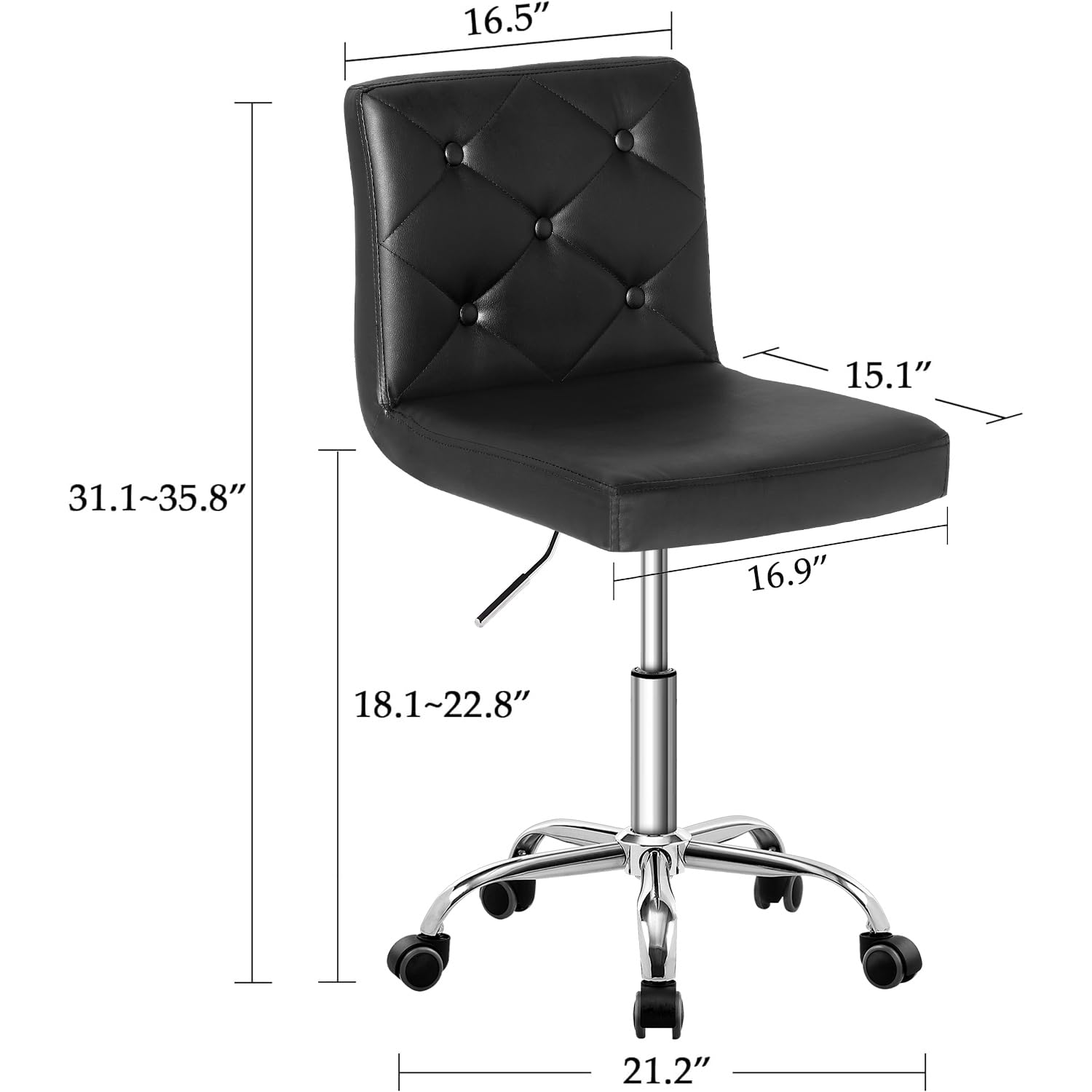 VECELO PU Leather Mid-Back Armless Office Chair - Adjustable Height, 360° Swivel & Rolling Wheels - Ergonomic Desk Chair for Home Office, Study, Gaming & Workspace
