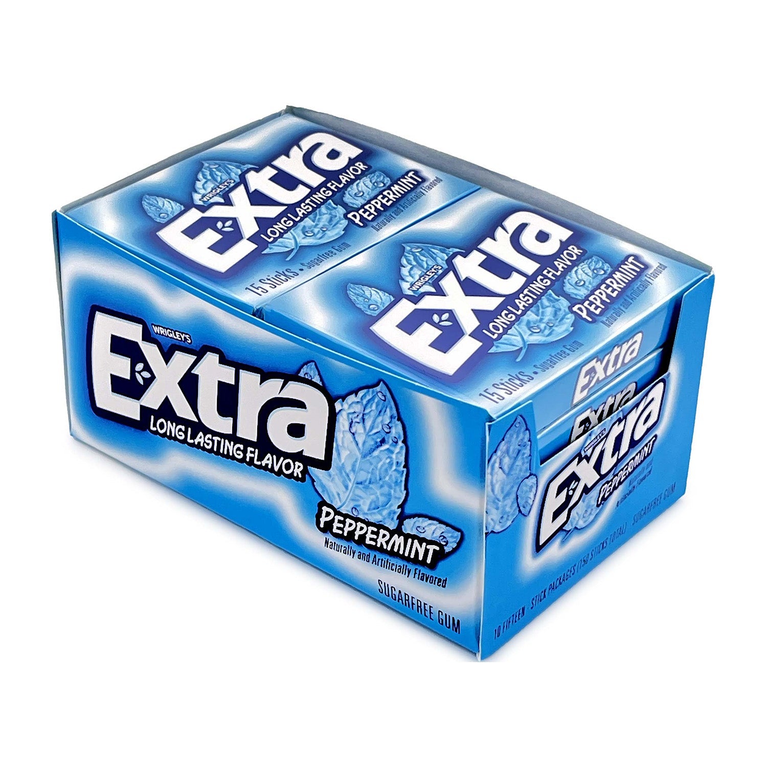Extra Peppermint Sugar Free Chewing Gum - 15 Sticks per Pack (10 Packs) | Fresh Breath, Long-Lasting Flavor - Perfect for Travel, Office & After Meals