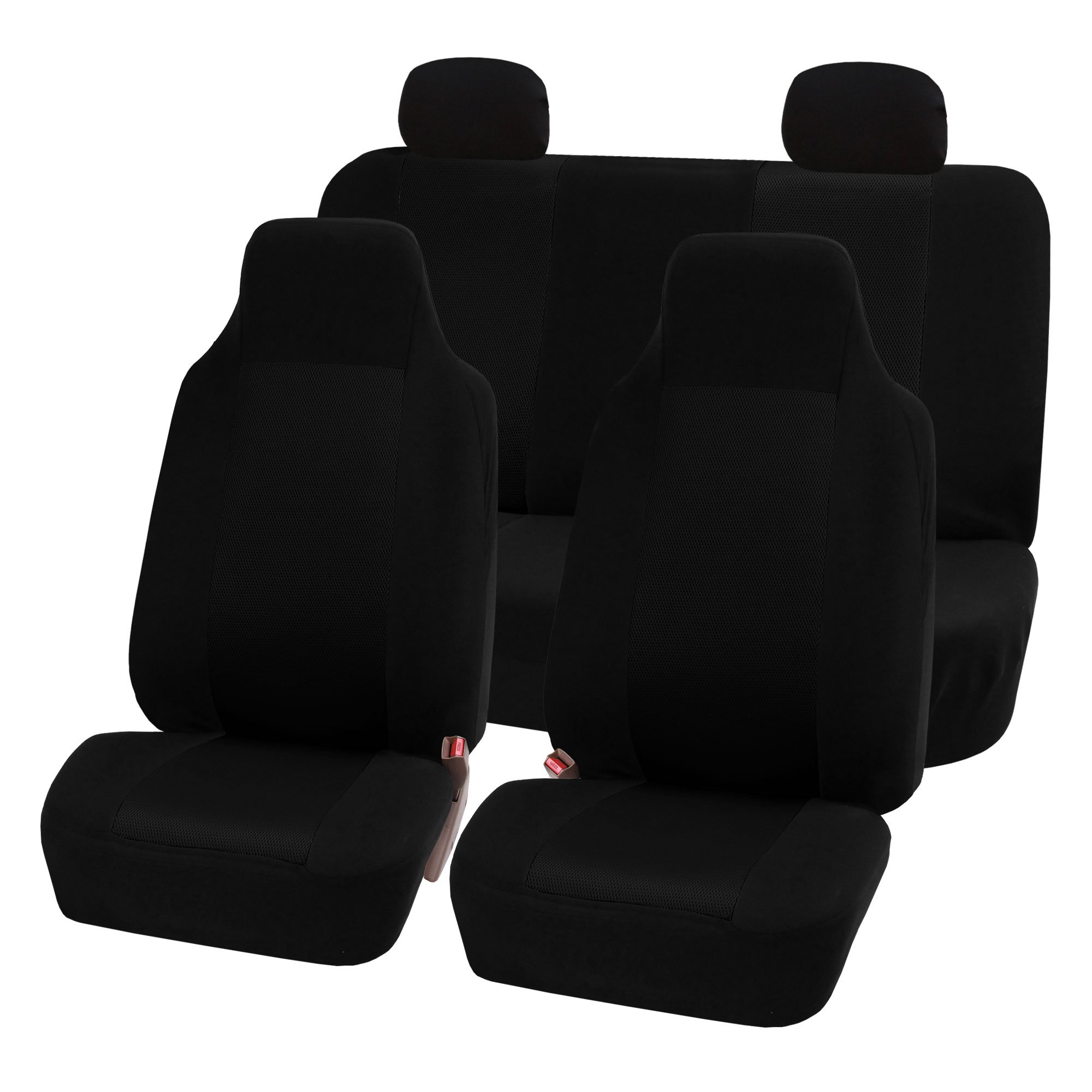 FH Group Universal Car Seat Covers Set - Black Cloth for SUV, Sedan, Van | Perfect for Road Trips & Daily Commute