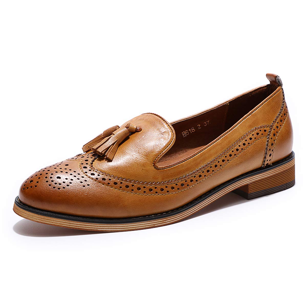 Women's Leather Tassel Loafers - Wingtip Brogue Slip-On Dress Shoes for Ladies | Comfortable Office Work Flats & Casual Wear | Perfect for Business, Travel & Everyday Outfits