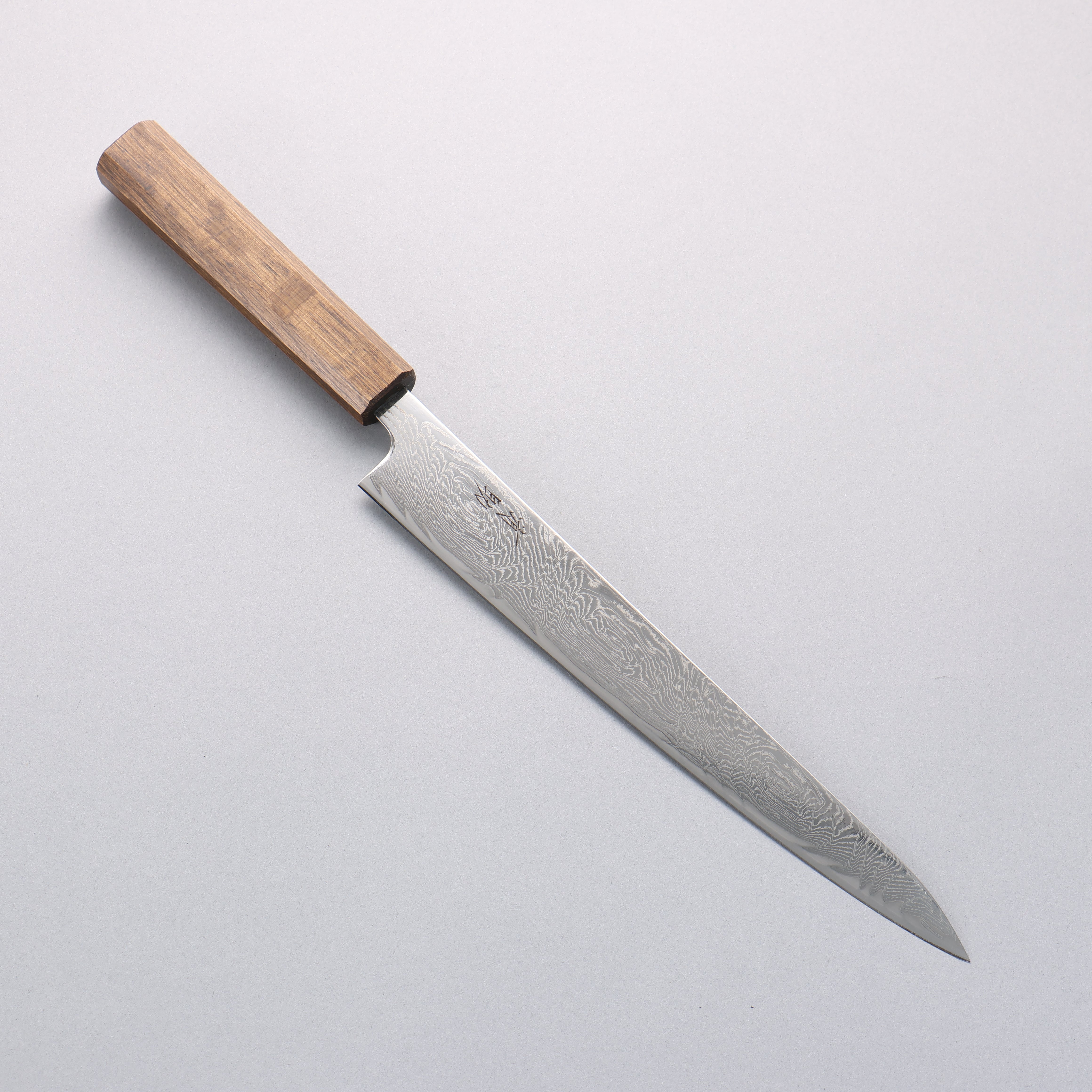 Premium Seisuke Nami AUS10 Mirrored Finish Damascus Sujihiki Knife 240mm - Japanese Oak Handle - Professional Sushi & Sashimi Chef's Knife for Precision Cutting