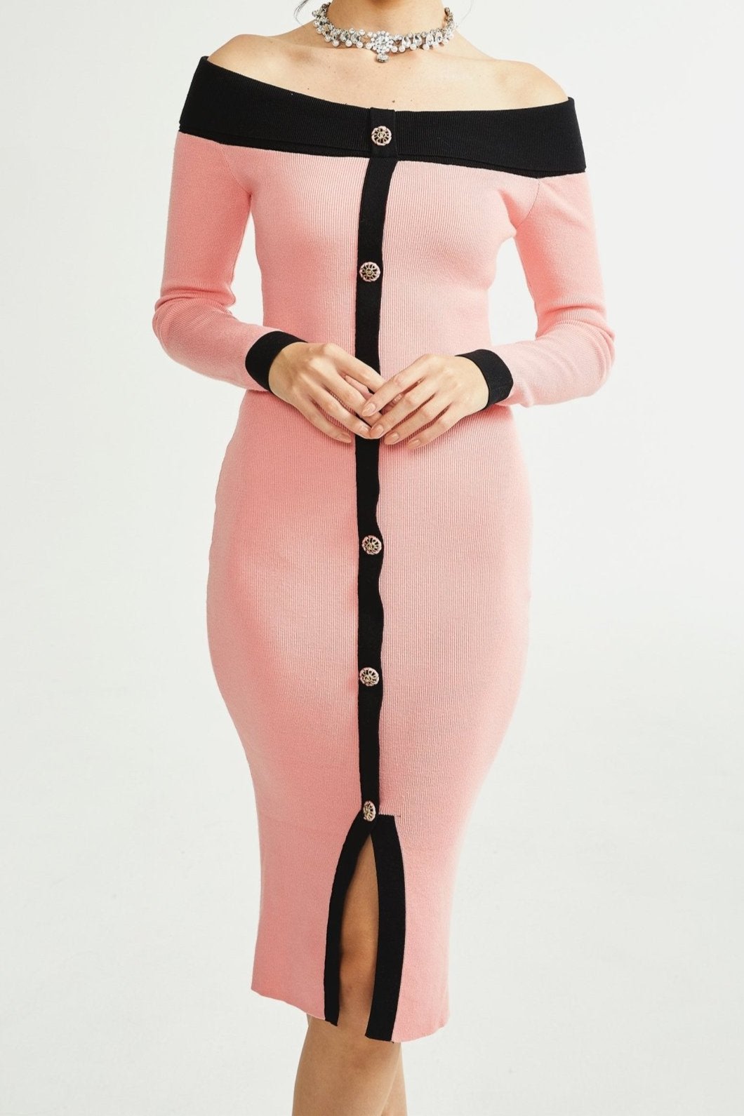Elegant Carine Pink Midi Dress for Women - Flowy Summer Party & Wedding Guest Dress
