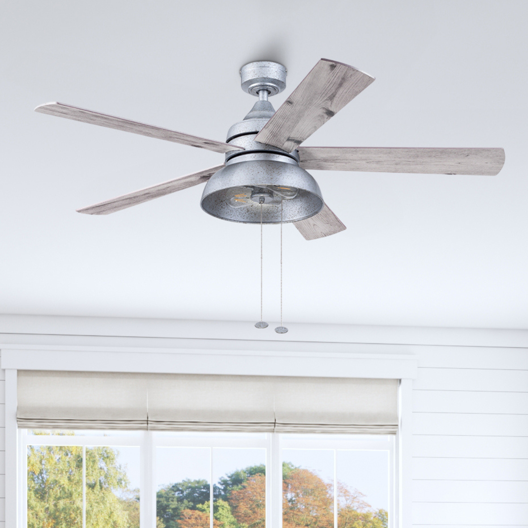 52 Inch Brightondale Galvanized Pull Chain Ceiling Fan - Indoor/Outdoor Use for Living Room, Bedroom, Patio & Covered Porch