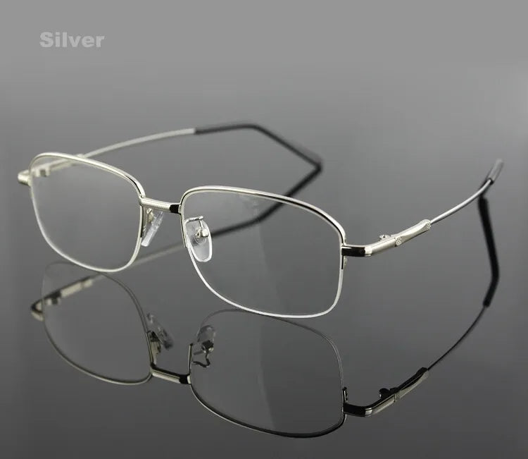 Brightzone Men's Semi-Rimless Square Oval Titanium Alloy Eyeglasses Frame - Lightweight & Durable for Work, Reading & Fashion