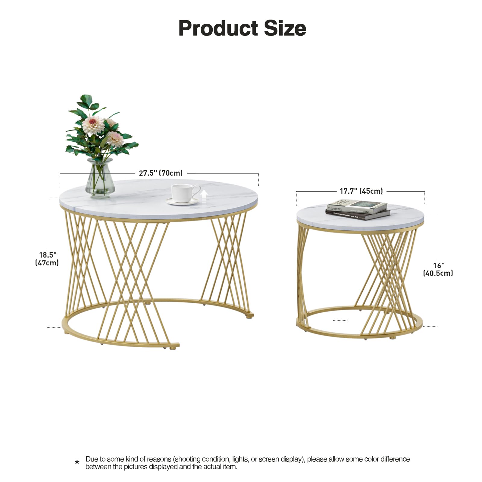 Giluta Round Coffee Table Set of 2 - Modern Faux Marble Nesting Tables for Living Room, Bedroom & Office - Stylish Center Table & Nightstand for Small Spaces
