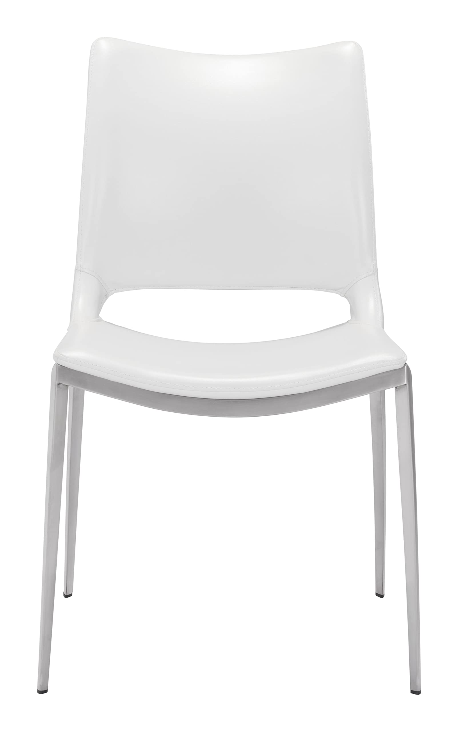 Ace Modern Dining Chairs (Set of 2) - White & Silver Metal Frame - Comfortable Kitchen Chairs for Dining Room, Breakfast Nook, or Small Space