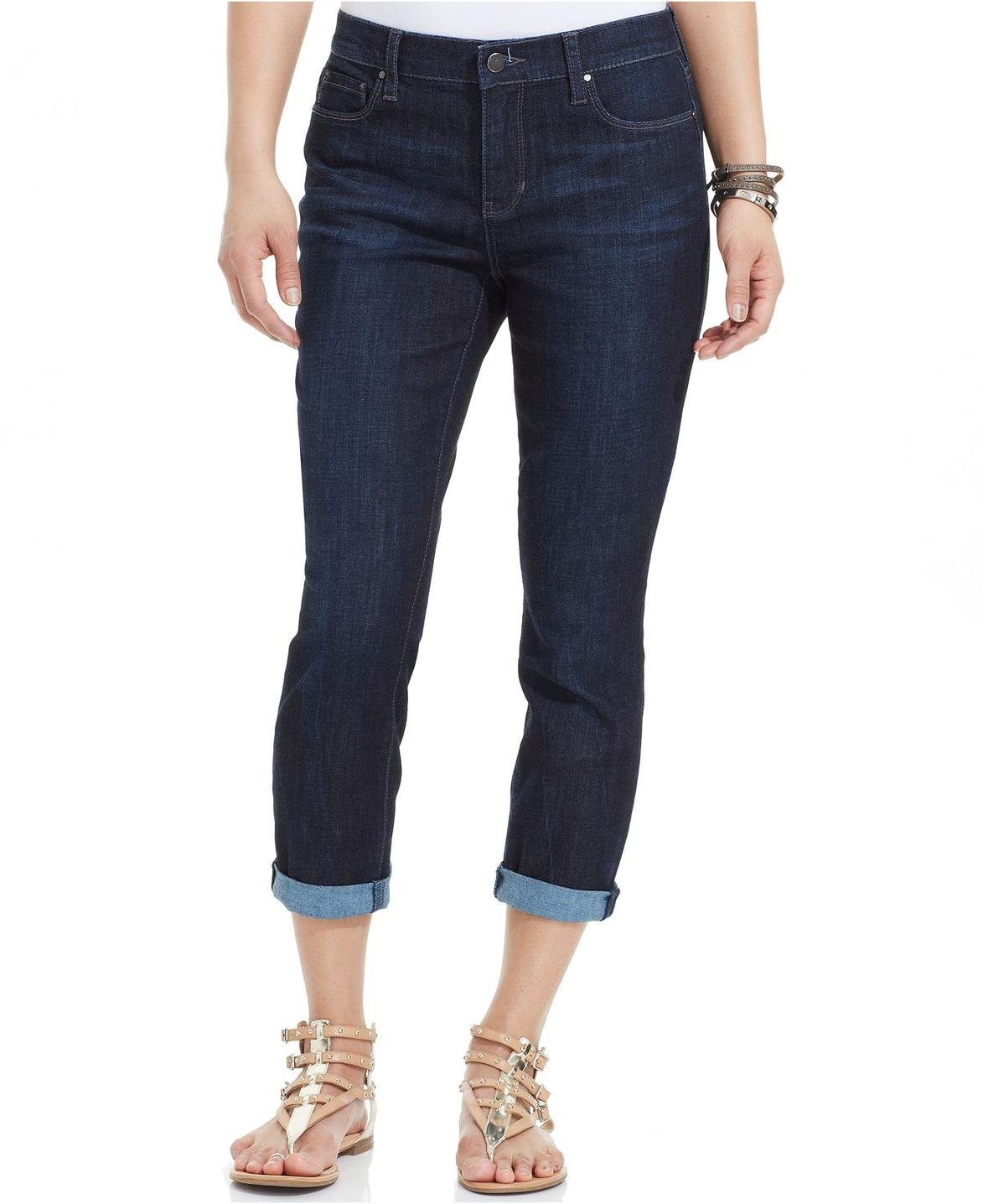 DKNY Jeans Women's Soho Skinny Rolled Crop Jean - Size 6, Dark Blue Denim | High Waist Slim Fit Stretch Pants for Casual Wear & Night Out