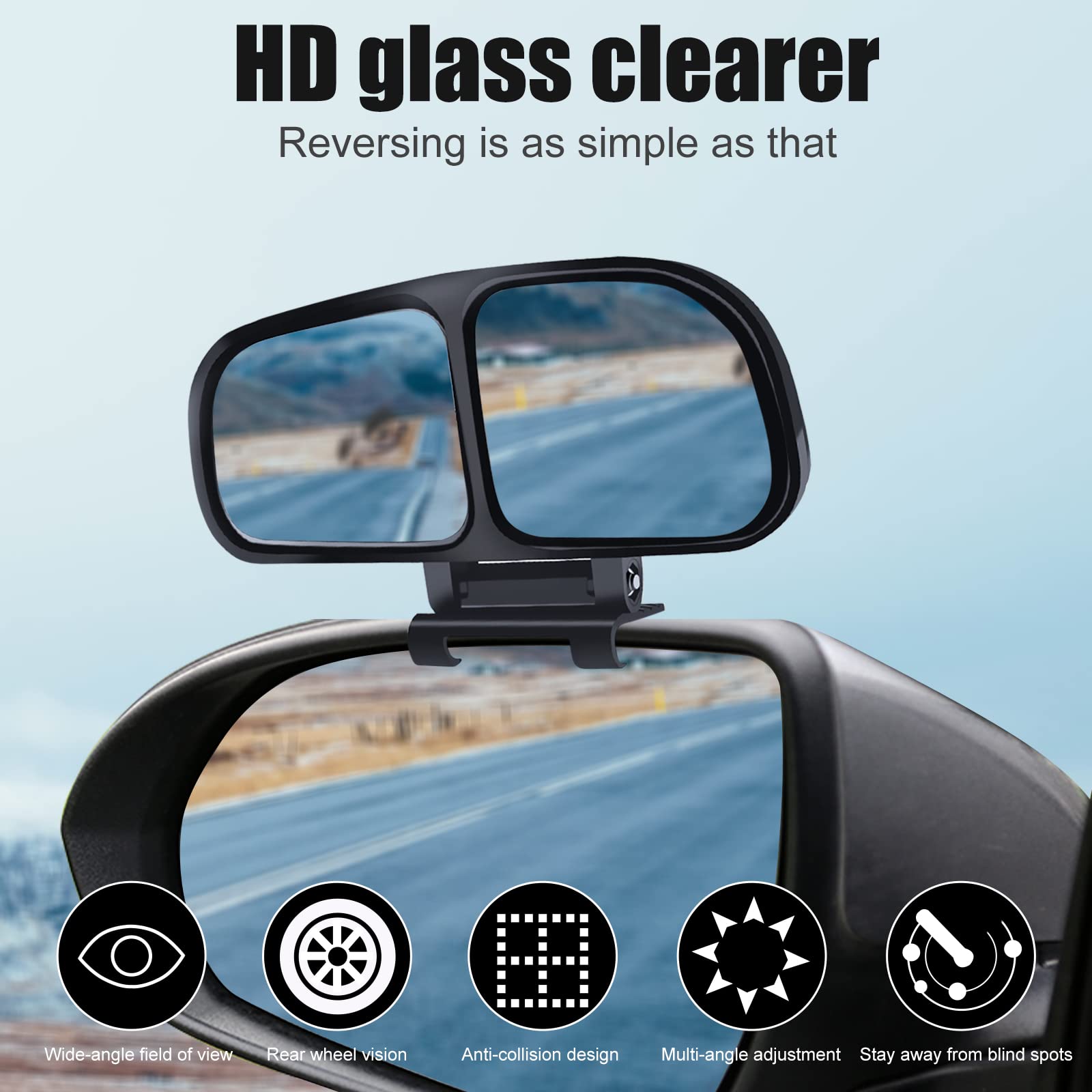 HD Wide Angle Car Blind Spot Rearview Mirror - 360° Adjustable Glass Auxiliary Mirror for Enhanced Side & Rear Visibility - Perfect for Parking, Lane Changing & Safe Driving