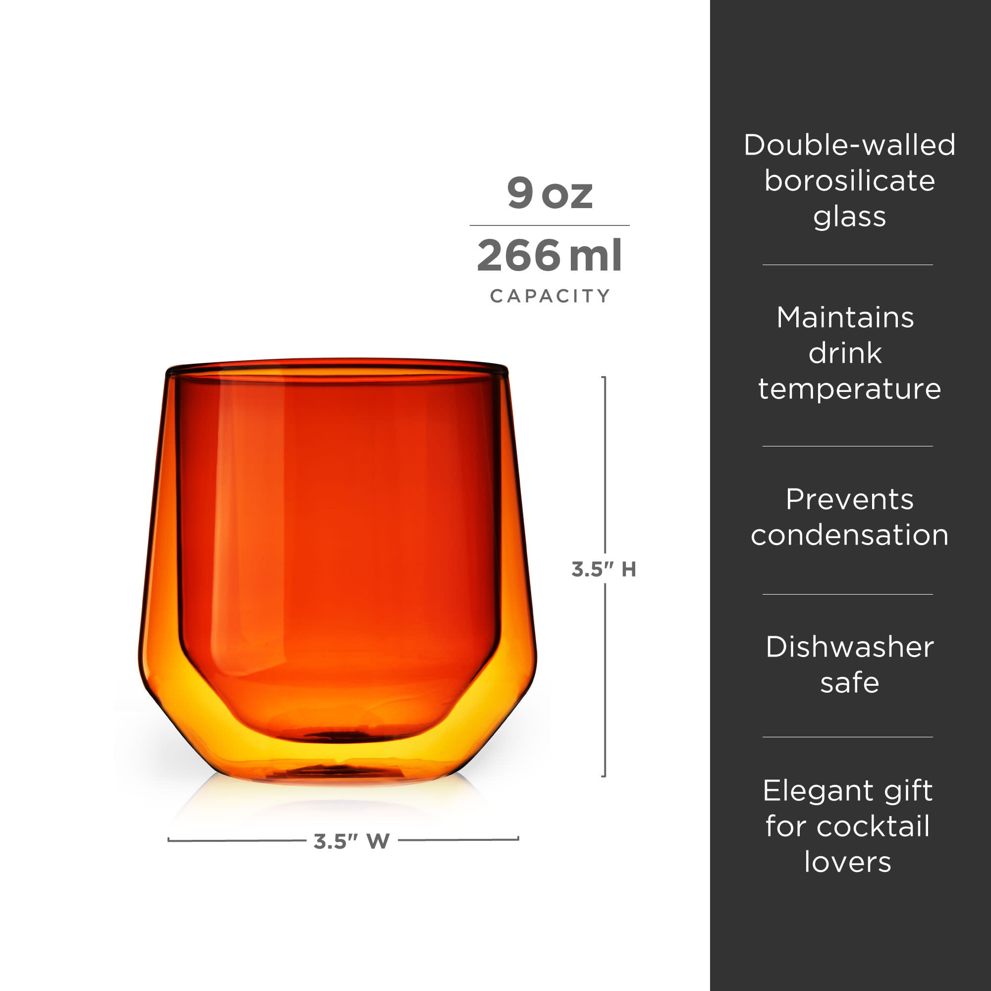 Premium Aurora Double Walled Insulated Tumblers - Set of 2 Amber Glass Cups for Hot & Cold Drinks - Perfect for Coffee, Tea, Cocktails at Home, Office or Outdoor Adventures