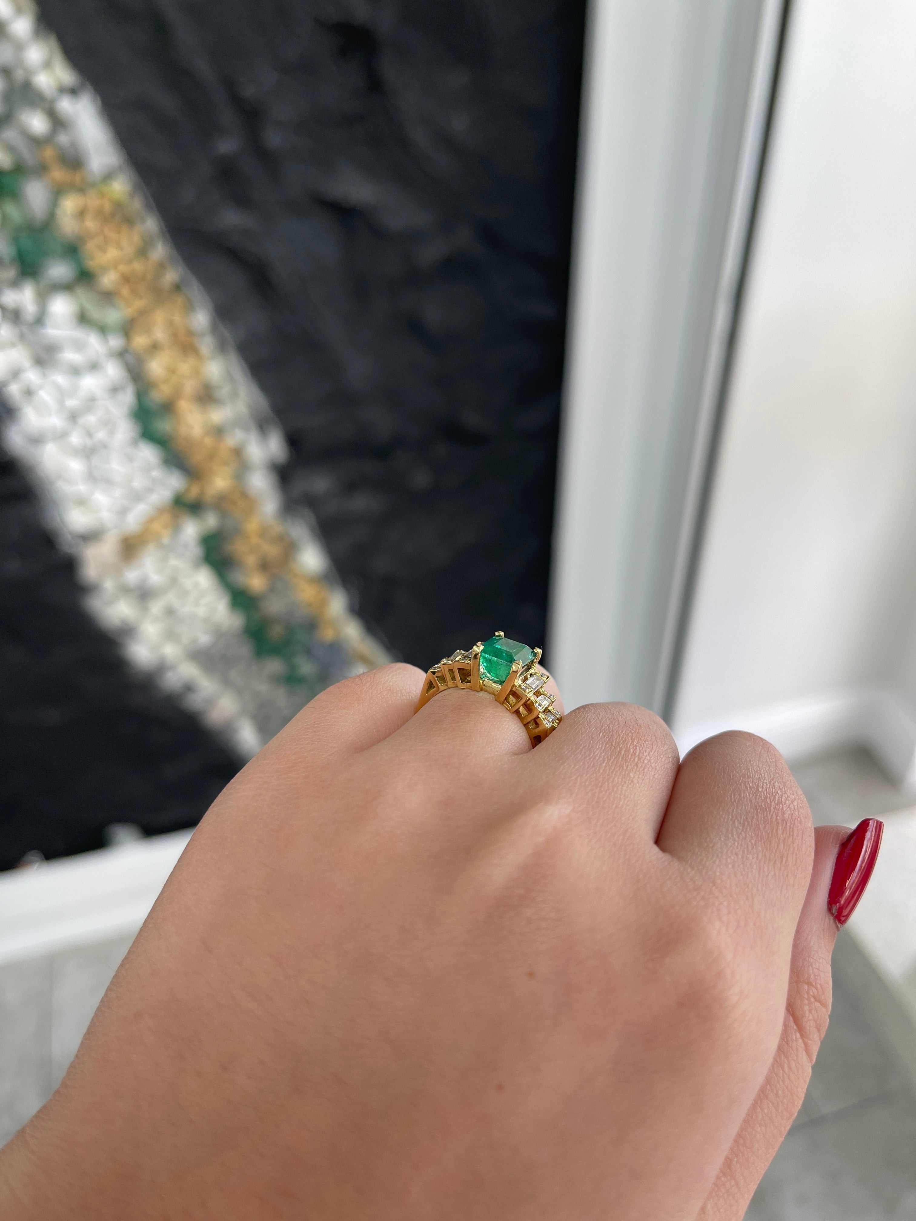 3.57tcw 18K Gold Emerald and Diamond Engagement Ring - Baguette & Round Cut Green Gemstone Wedding Band for Women, Perfect for Proposals, Anniversaries & Special Occasions