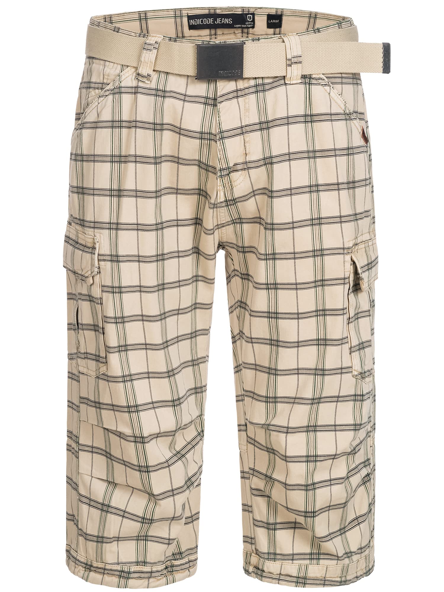 Nicolas Men's Check Cargo Shorts with Belt - 3/4 Length Tactical Shorts for Outdoor Adventures, Hiking & Casual Wear