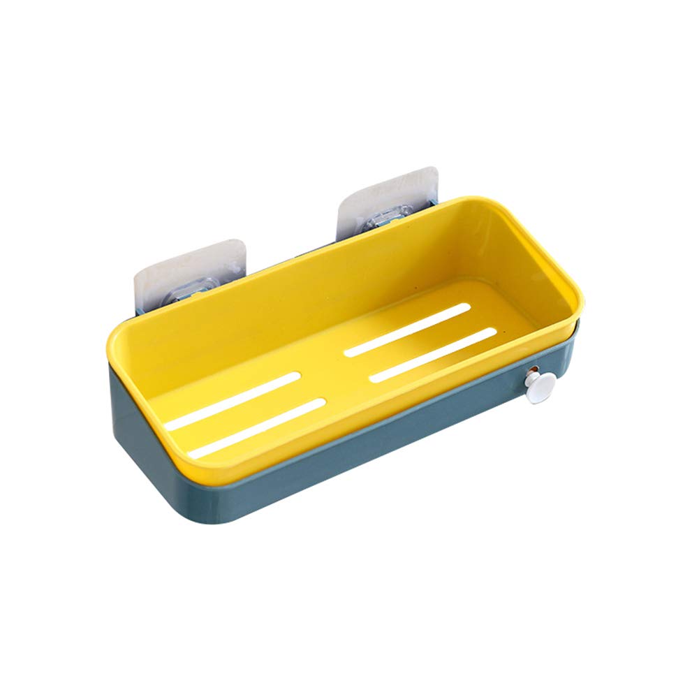 SoFull Double Layer Draining Soap Holder - Bathroom Storage Organizer with Towel Hanger, Yellow & Blue Rectangle Design for Shower, Kitchen Sink, and Countertop Organization