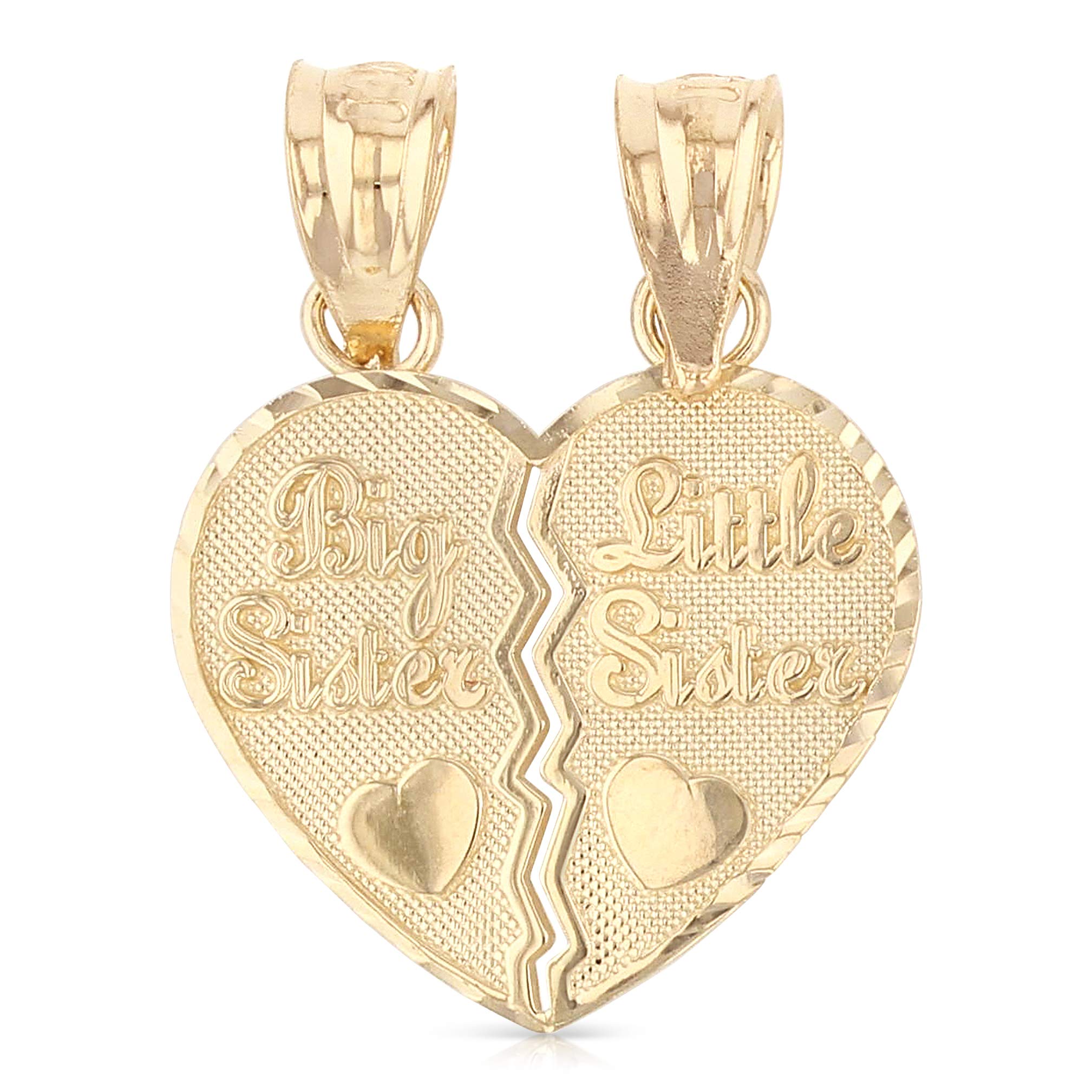 14K Gold Sister Heart Pendant Necklace for Gifting & Layering