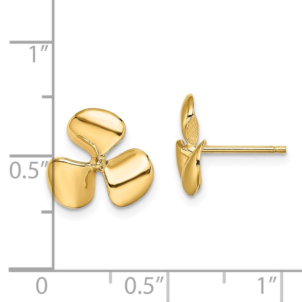 14K Solid Yellow Gold Three-Blade Propeller Stud Earrings for Women - Hypoallergenic, Dainty & Stylish - Perfect for Everyday Wear, Gifts & Aviation Enthusiasts