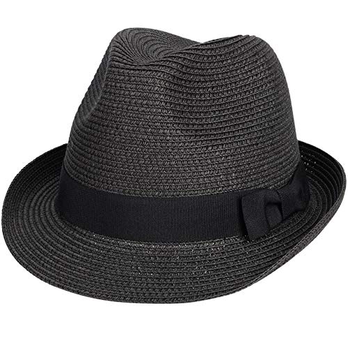 MAYLISACC Women's Summer Straw Fedora Hat with Adjustable Band & Stylish Bow - Breathable Beach Sun Hat for Outdoor, Travel, and Vacation - Medium Size