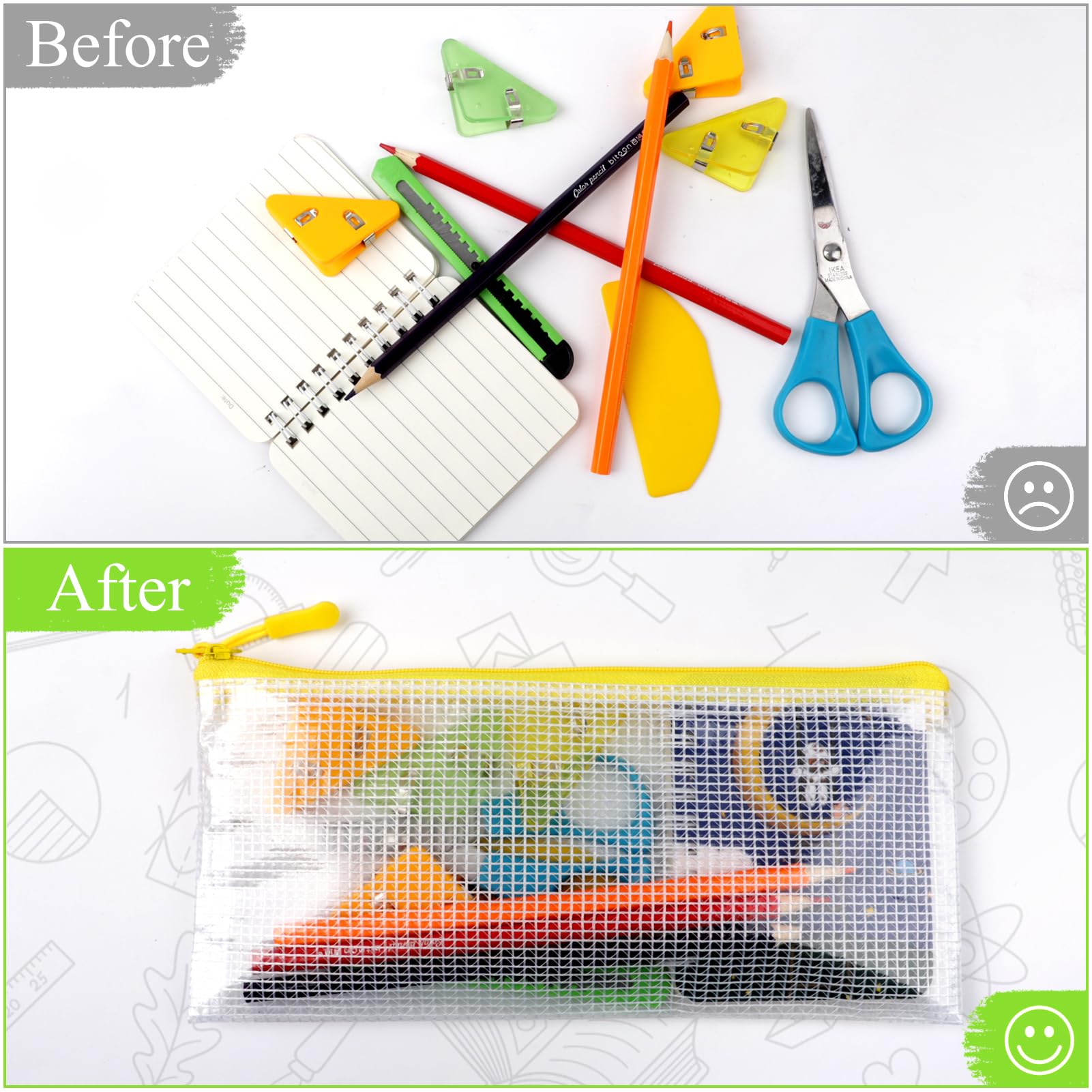 24 Pack Clear Mesh Zipper Pouch Bags - 9.3 x 4.7 Inch Small Pencil Pouches with Zipper for School, Office & Travel Storage - Bulk Organizer Bags for Stationery, Makeup, Jewelry & Toiletries