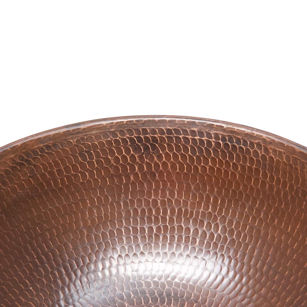 Premier Copper Products VR15WDB 15-Inch Round Hammered Copper Vessel Sink with Wired Rim - Perfect for Farmhouse, Rustic & Modern Kitchen Bathroom Vanities