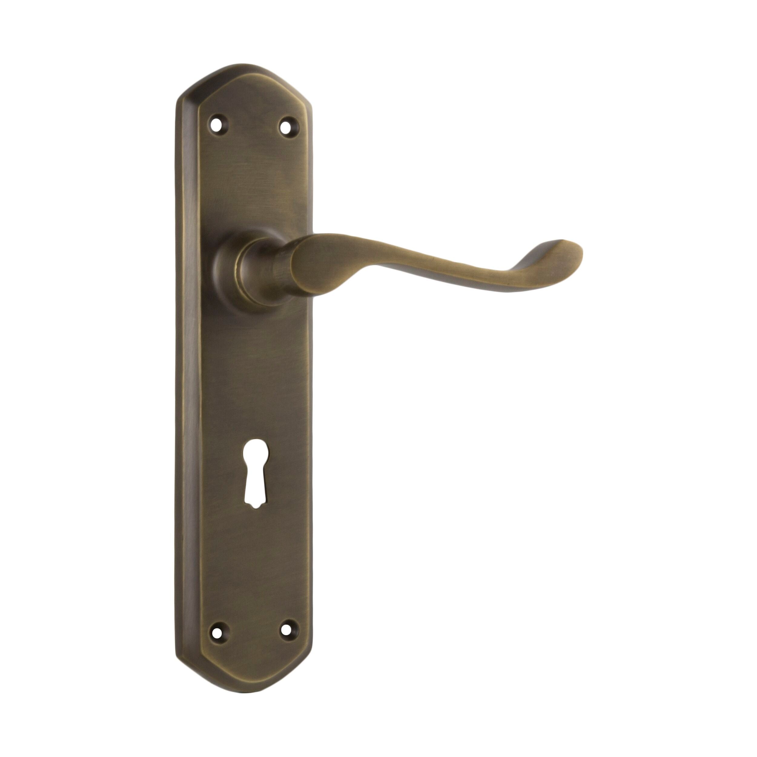 Antique Brass Door Lever Windsor Lock Pair - H200xP60xW45mm - Vintage Style Door Handle for Bedroom, Bathroom & Interior Doors - Classic Hardware Upgrade for Home Decor