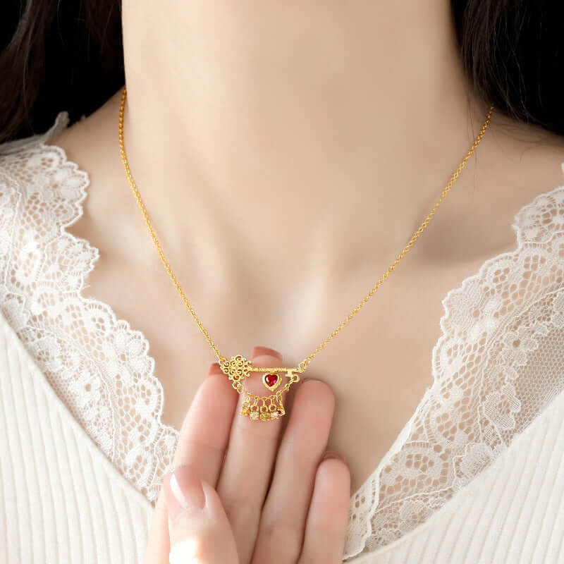 Edwardian Key to Your Heart Necklace with Charm Pendant | XL1319 | Vintage Inspired Jewelry for Women, Romantic Gift for Anniversary, Valentine's Day
