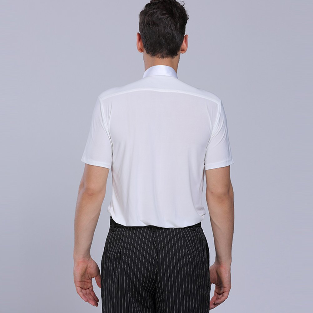 Men's Professional Pure Color Stand Collar Short Sleeve Modern Dance Shirt - Latin Ballroom & Square Dance Performance Top for Competitions & Social Events