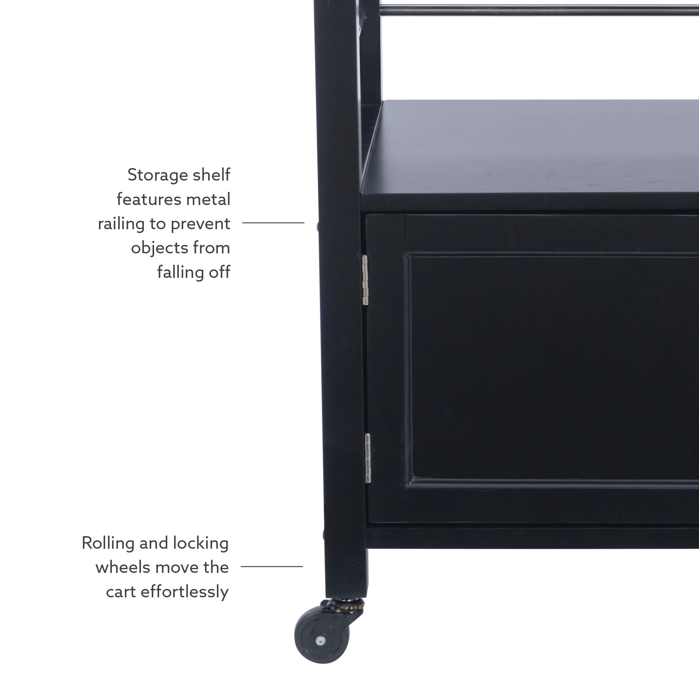 Linon Cayden Black Kitchen Cart - Rolling Island with Storage Shelves & Towel Rack for Small Spaces | Perfect for Kitchen Organization, Dining Room Serving, or as a Mobile Bar Cart