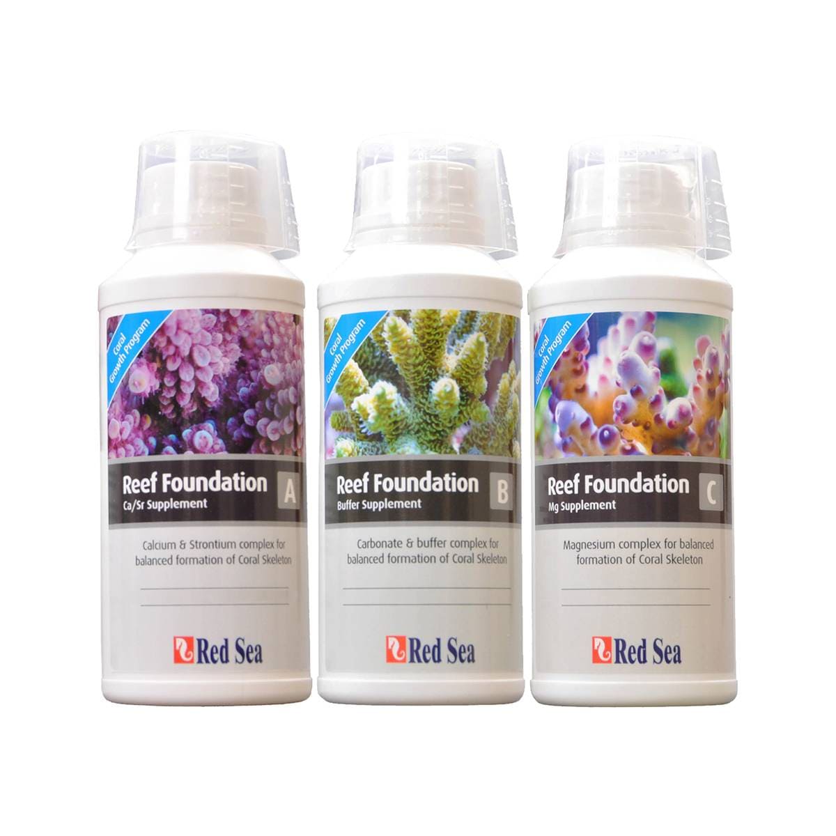 Red Sea Reef Foundation 250mL Complete Coral Care Kit (Calcium, Alkalinity, Magnesium) - Essential for Saltwater Aquariums & Coral Growth