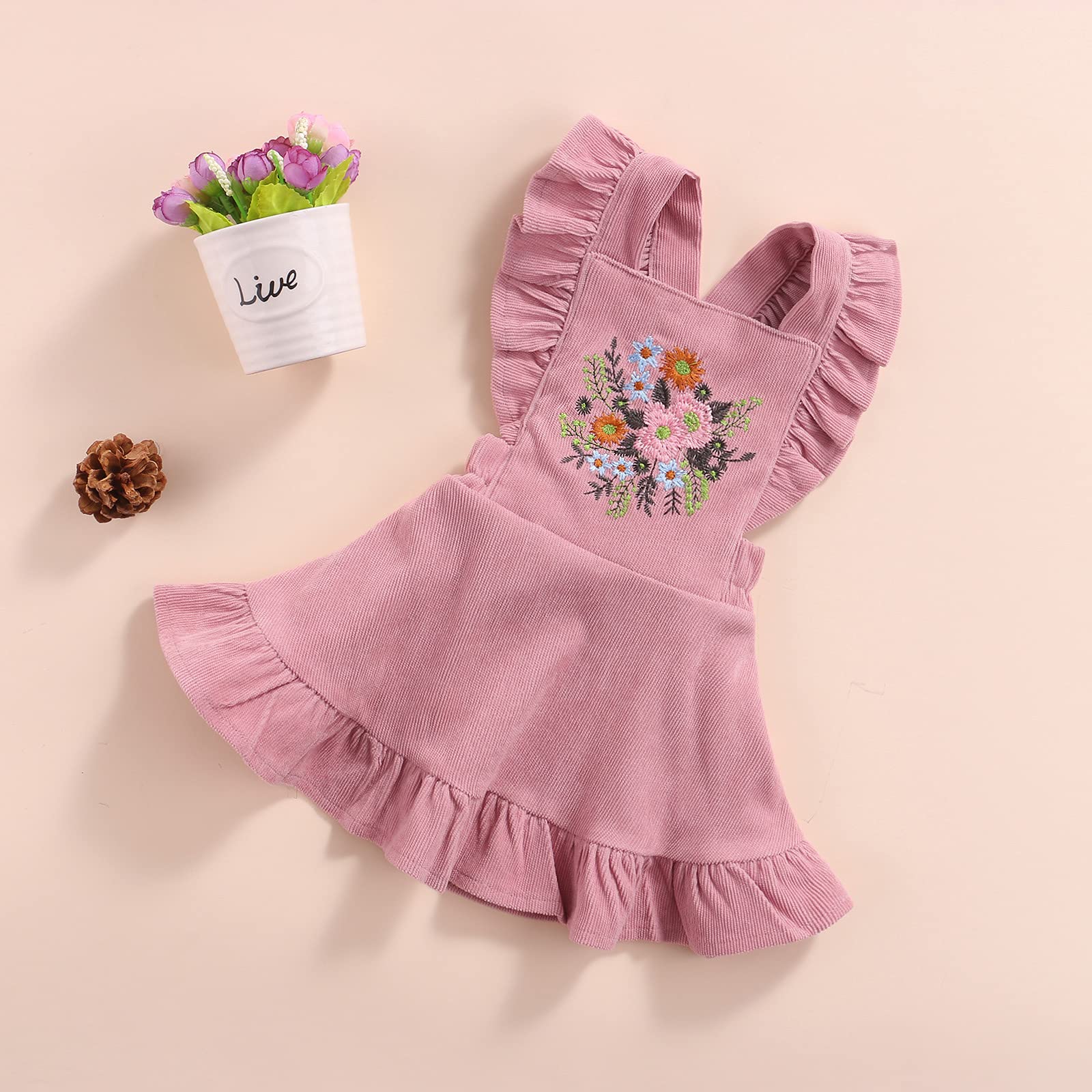 MERSARIPHY Baby Girls Suspender Dress - Embroidered Straps Skirt Overall Dresses for Winter & Fall - Cute Outfits for Holidays, Photos & Playdates