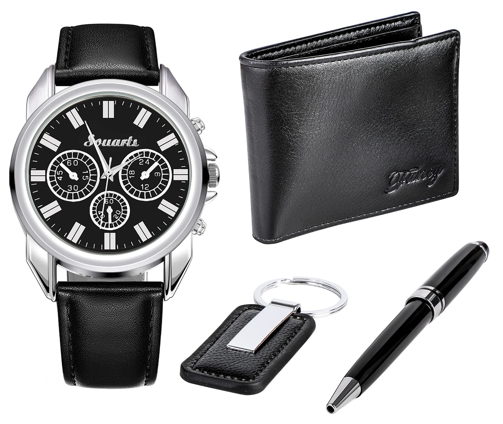 Souarts Men's Watch Set - Stylish Artificial Leather Watch for Men, Perfect Birthday Gift with Gift Box Organizer | Ideal for Daily Wear, Business, and Special Occasions